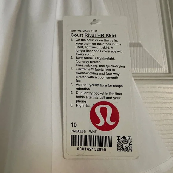 NWT Lululemon Court Rival High-Rise Tennis Skirt White Size 10 - Picture 5 of 5